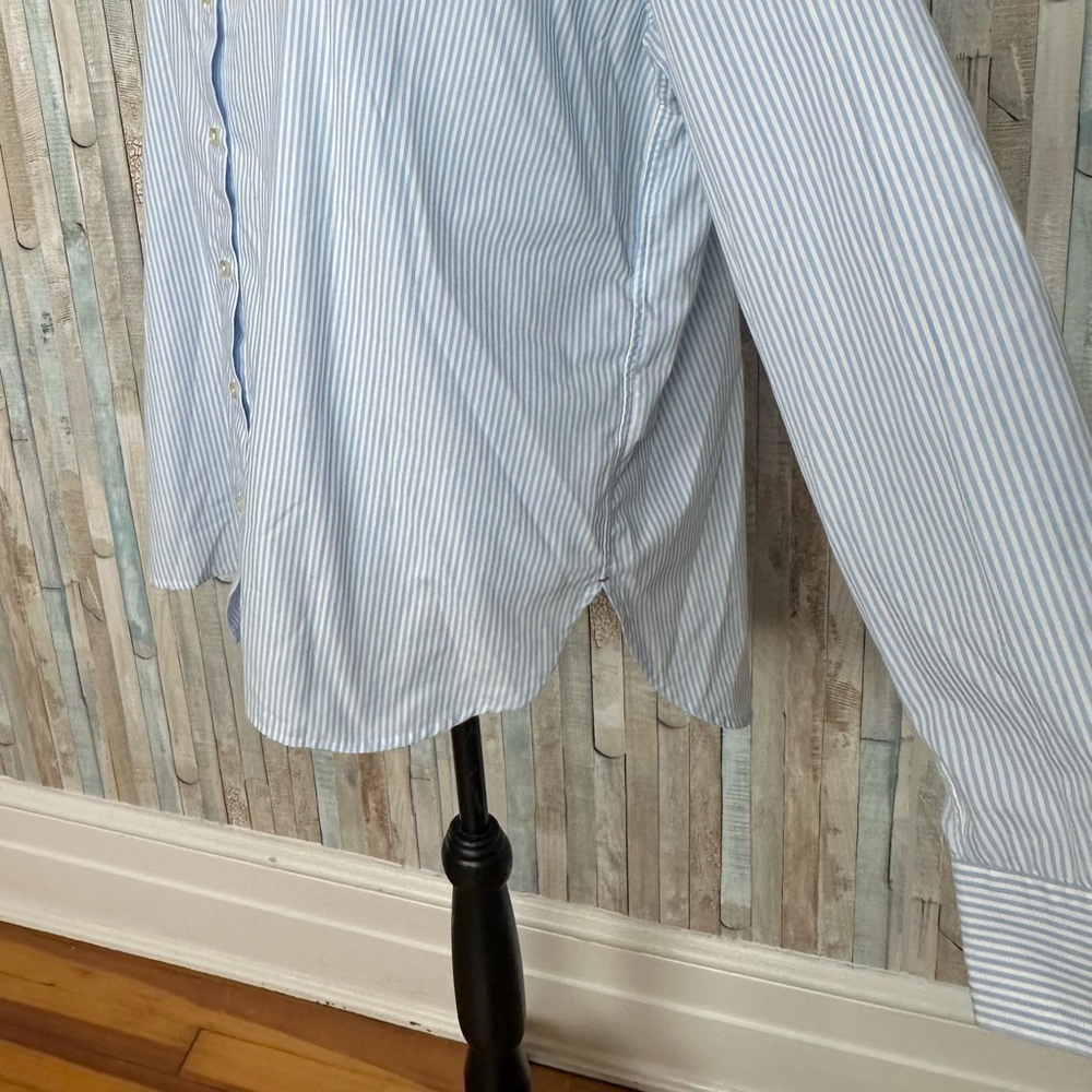 System of Motion 14 10 Blue Stripe Walter Shirt Button Down Top Travel Career - Picture 5 of 13